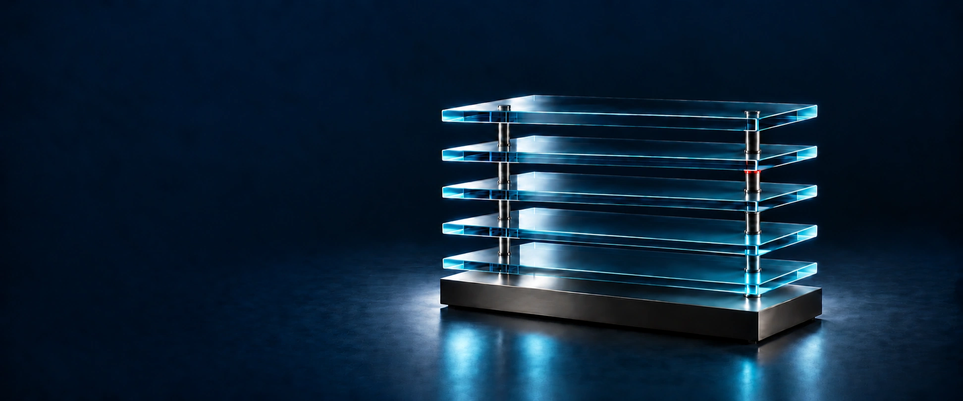 Connected glass layers on a navy base representing systems before influence